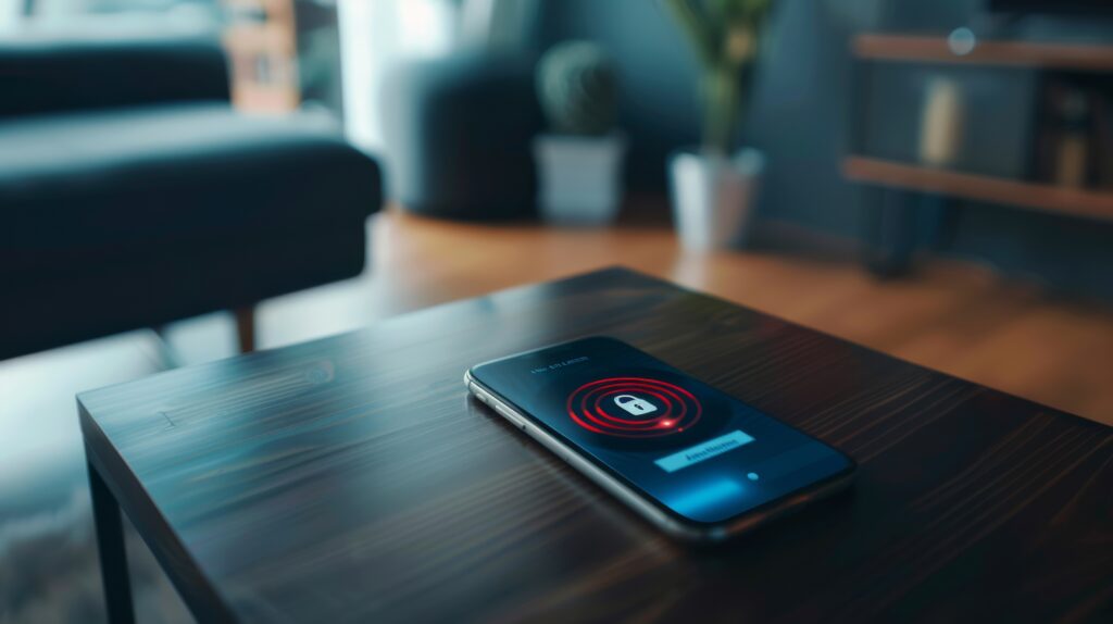 Focus on the phone screen showing a security alert.
